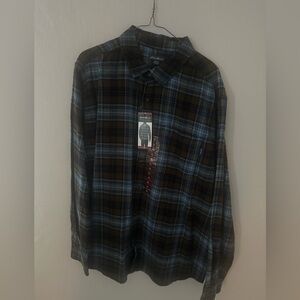 Eddie Bauer Men’s Long Sleeved XL Flannel Shirt Olive Green/Turqouise/Navy Blue